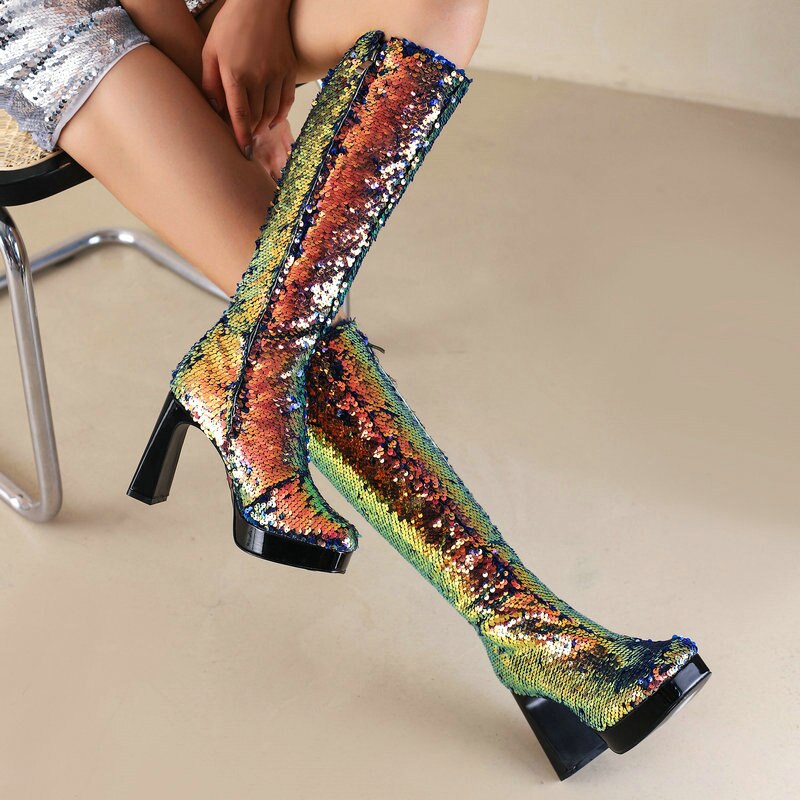 Ladies Sequin Knee-High Boots