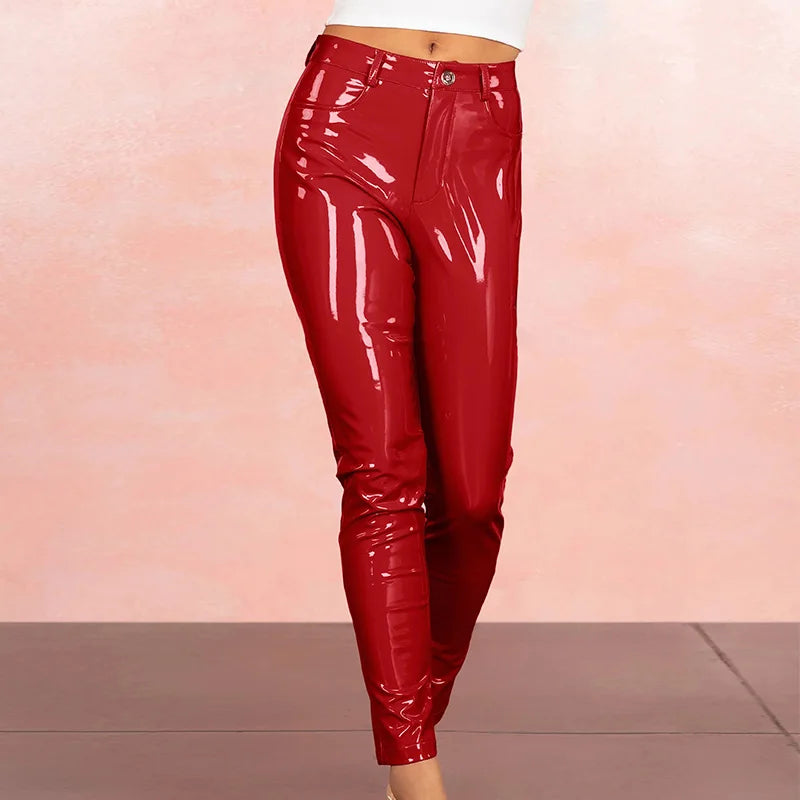 Shiny Leather Pencil Pants