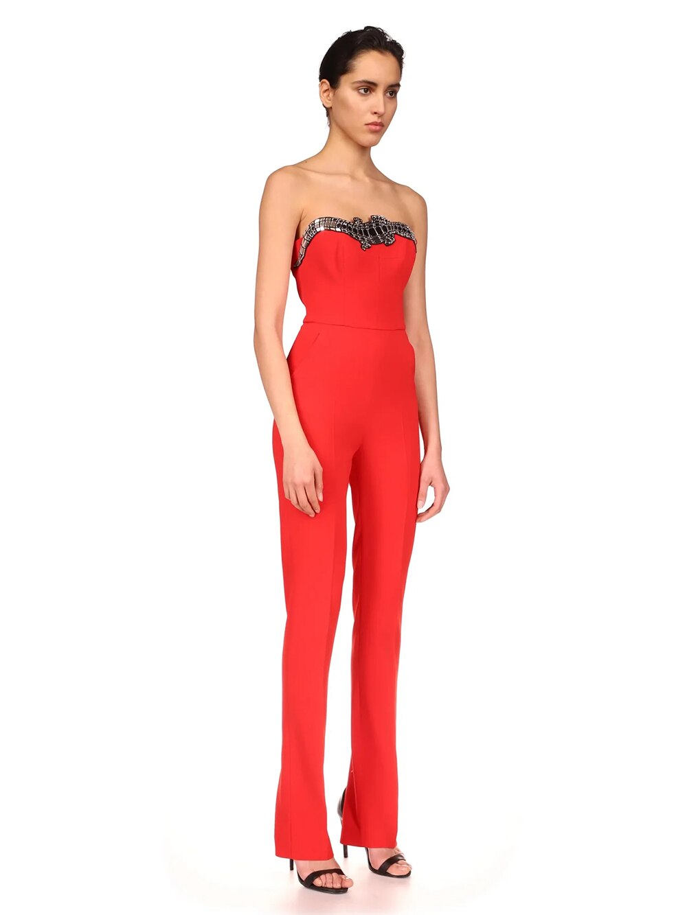 Red Sleeveless Strapless Jumpsuits