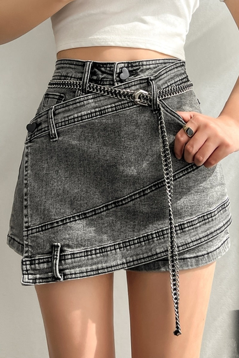 Irregular Denim Shorts Skirt