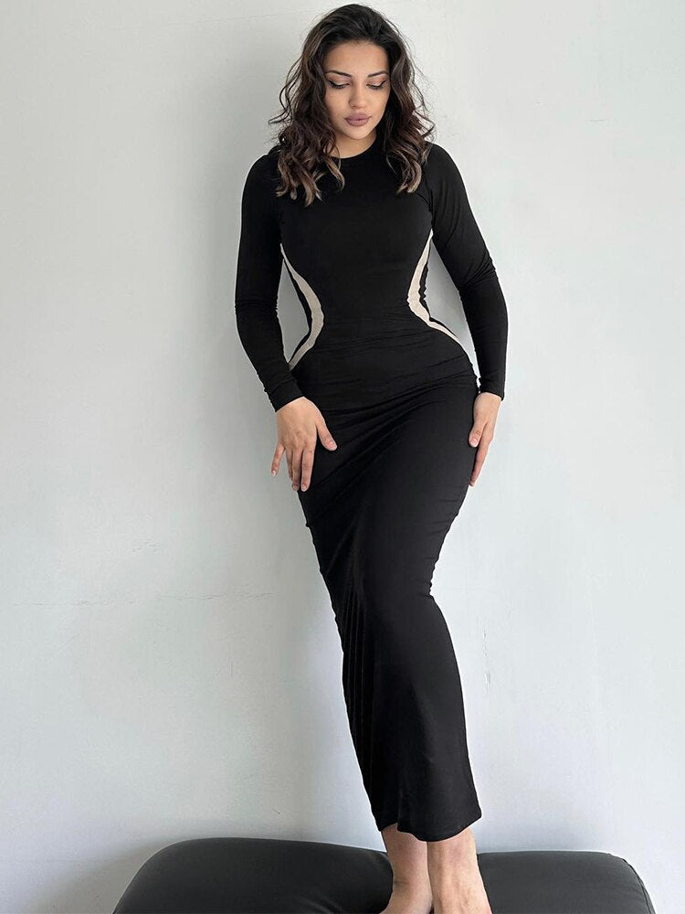 Black Long Sleeve Y2K Dress