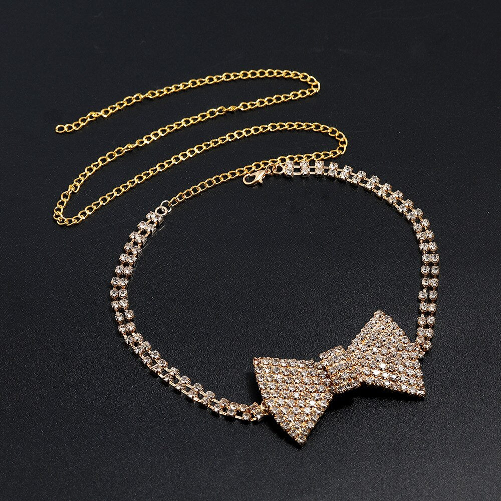 Shiny Rhinestone Bow Tie Necklaces