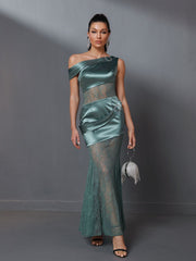 Luxury Satin Evening Gown Green