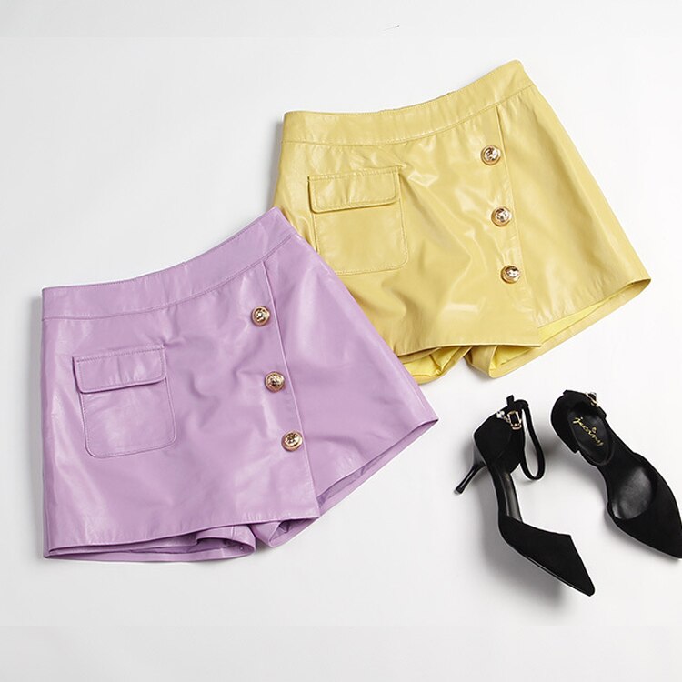 Genuine Leather Shorts Loose Korean Style