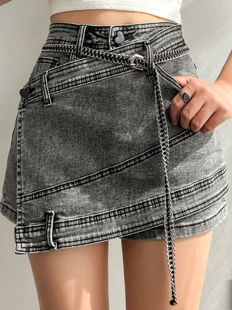 Irregular Denim Shorts Skirt