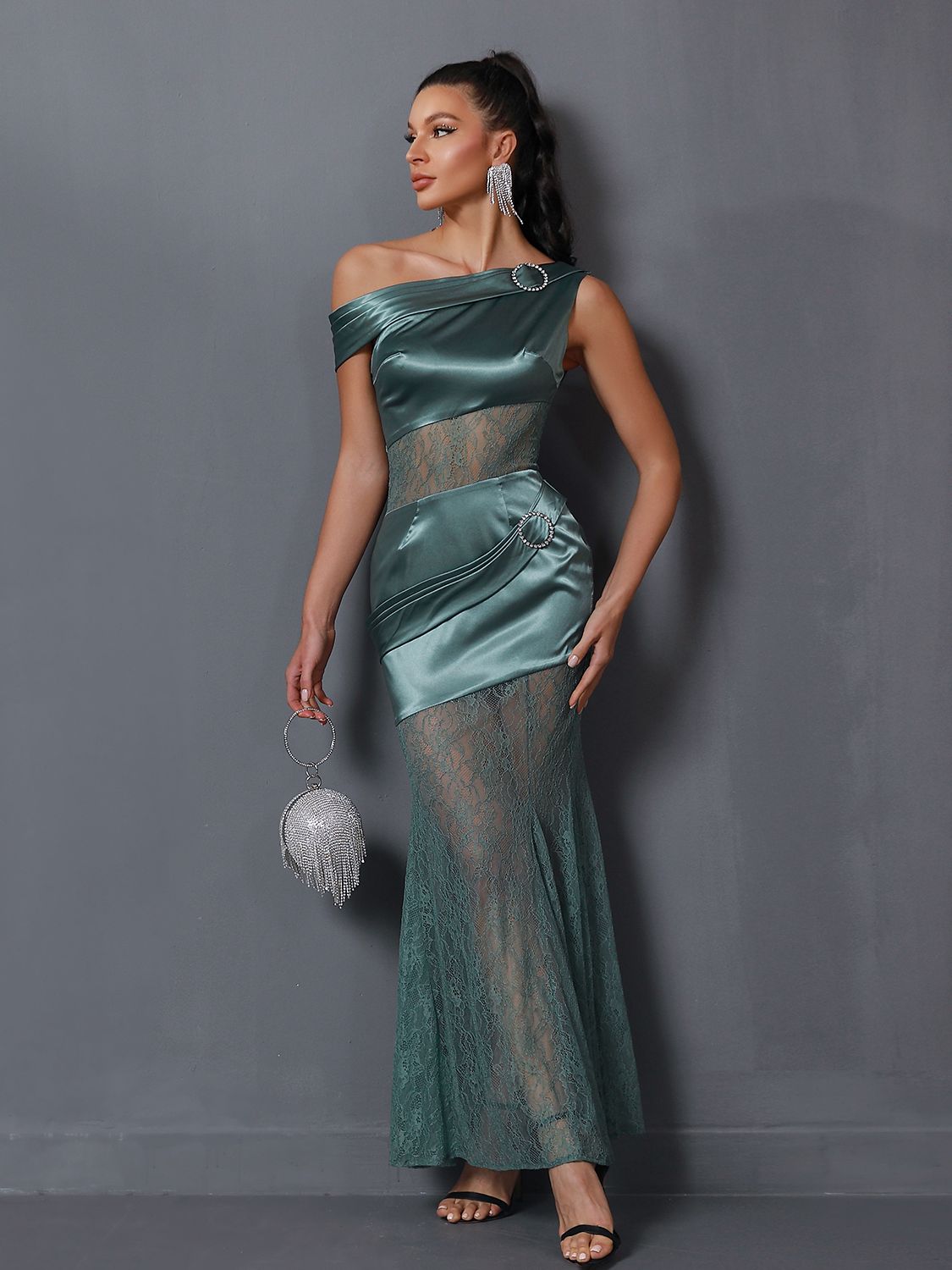 Luxury Satin Evening Gown Green