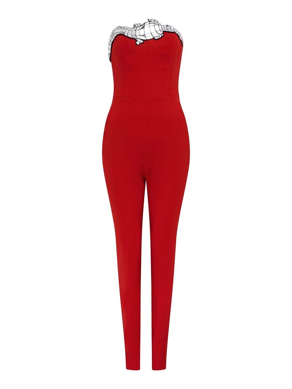 Red Sleeveless Strapless Jumpsuits