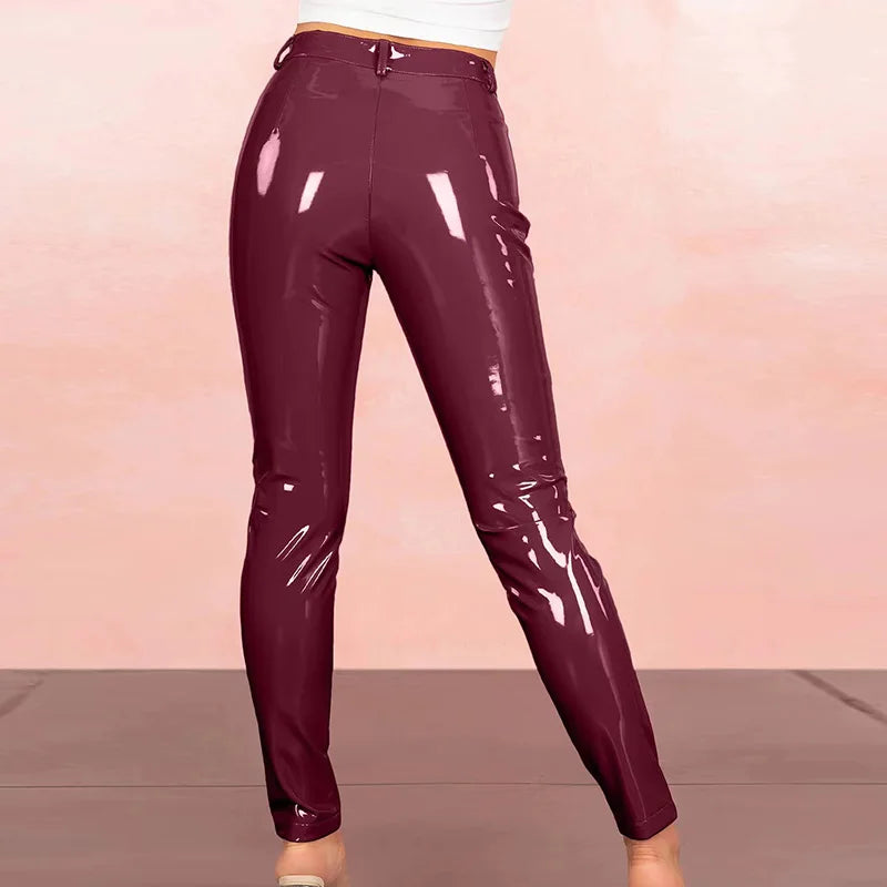 Shiny Leather Pencil Pants