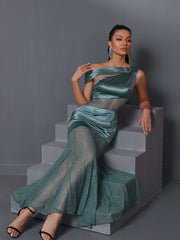 Luxury Satin Evening Gown Green