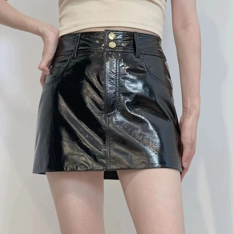 Chic Genuine Leather Japanese Y2K Skirts