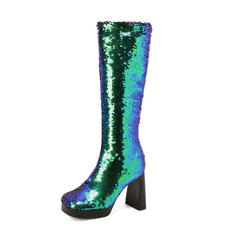 Ladies Sequin Knee-High Boots