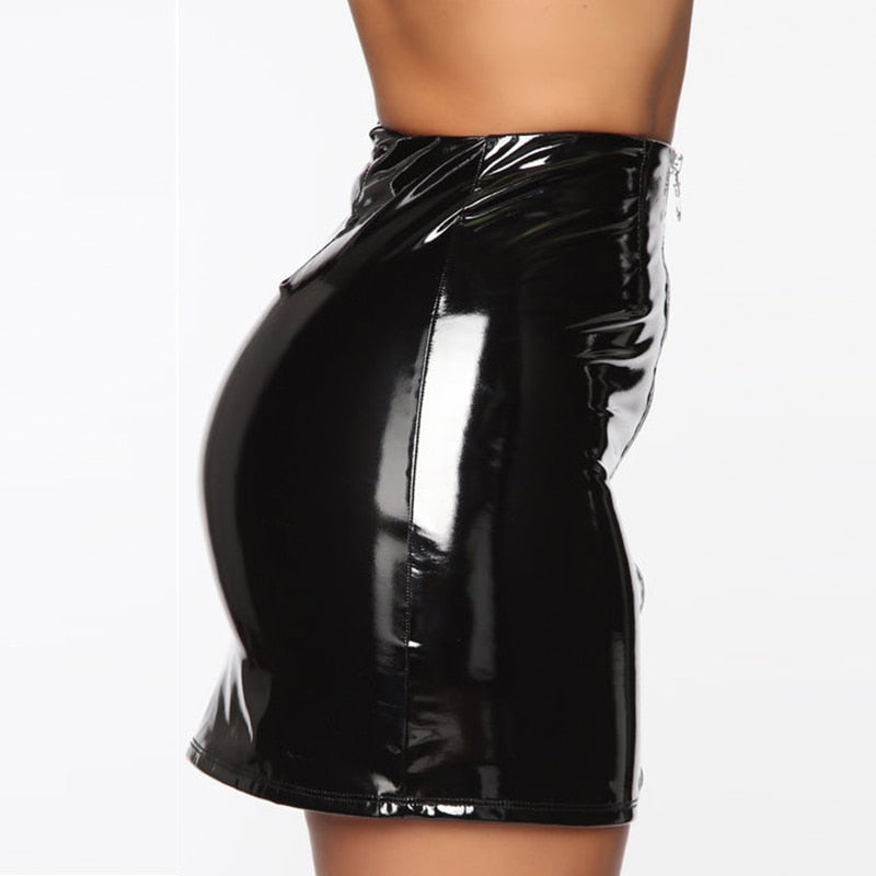 Black Front Zipper Mini Skirts