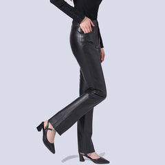 Chic Mid-Waist Straight Faux Leather Trousers