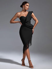 Black Ruffle One Shoulder Dress