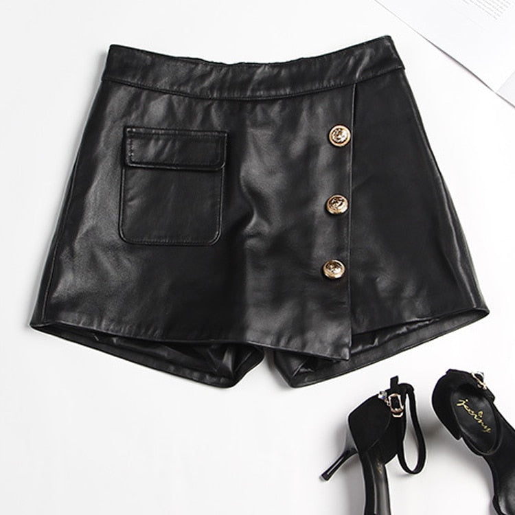 Genuine Leather Shorts Loose Korean Style