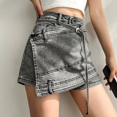 Irregular Denim Shorts Skirt