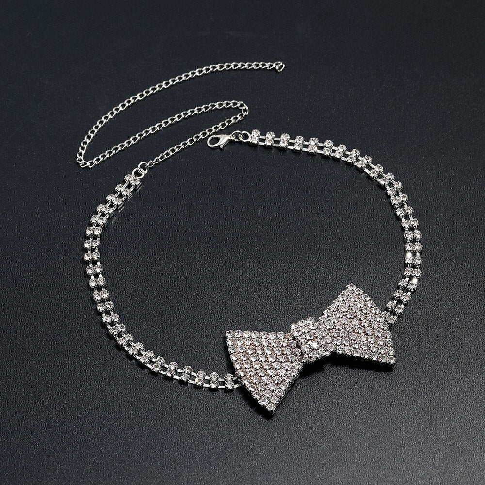 Shiny Rhinestone Bow Tie Necklaces