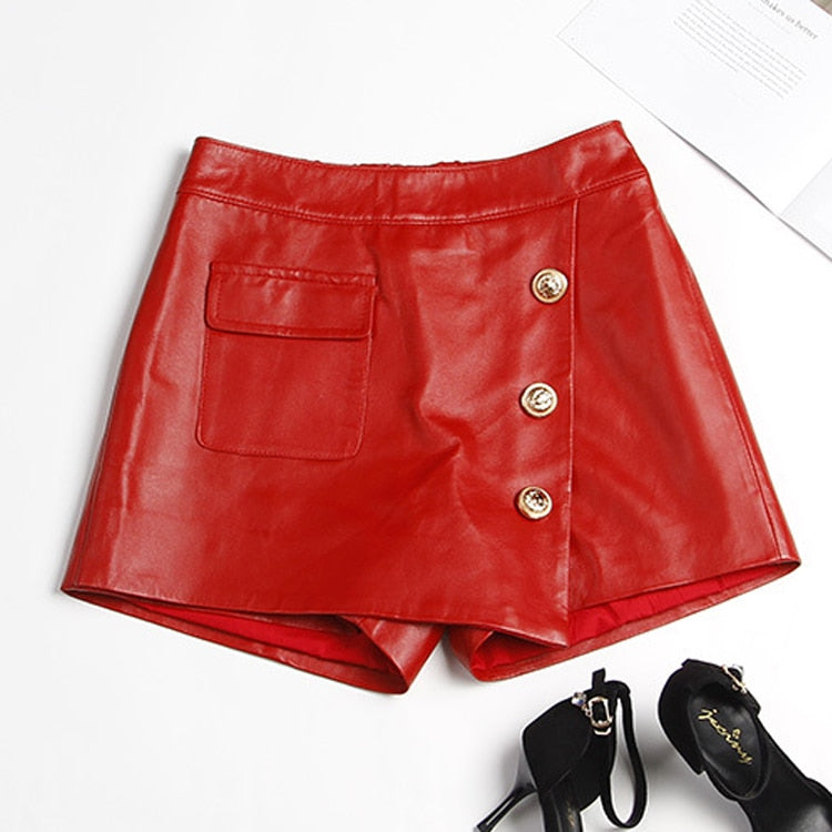 Genuine Leather Shorts Loose Korean Style