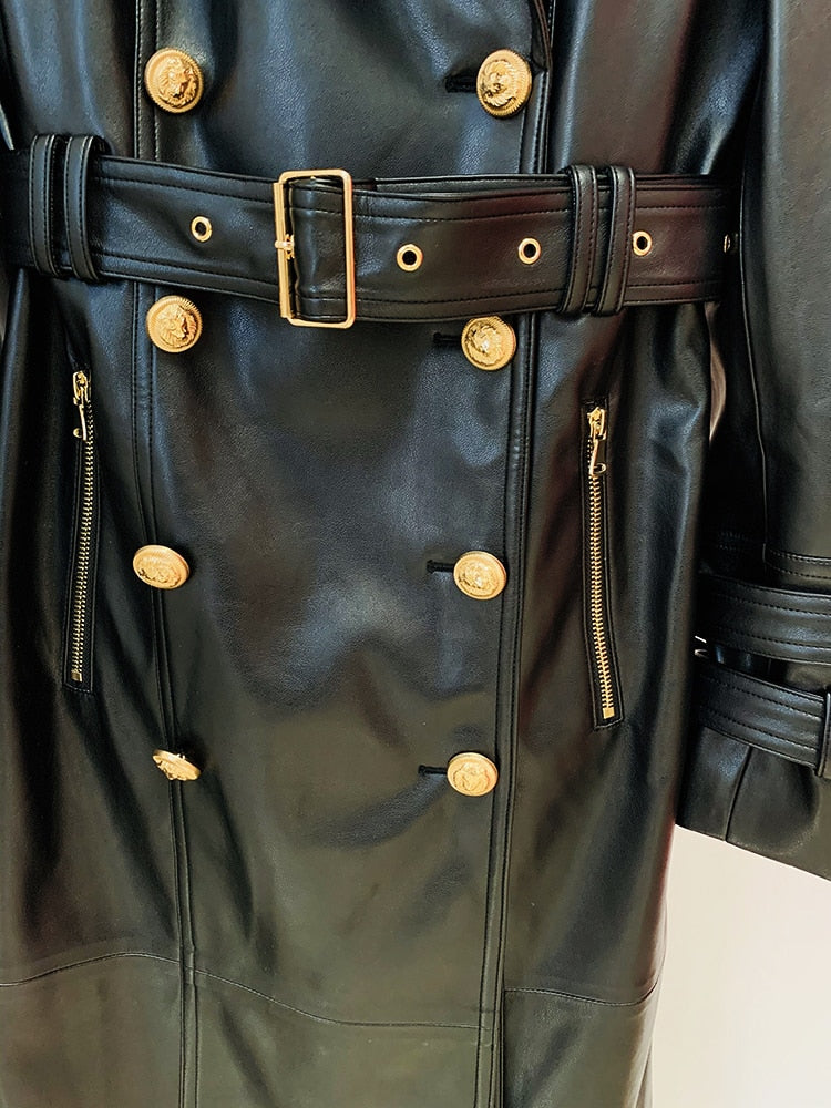 Leather Long Trench Over Coat