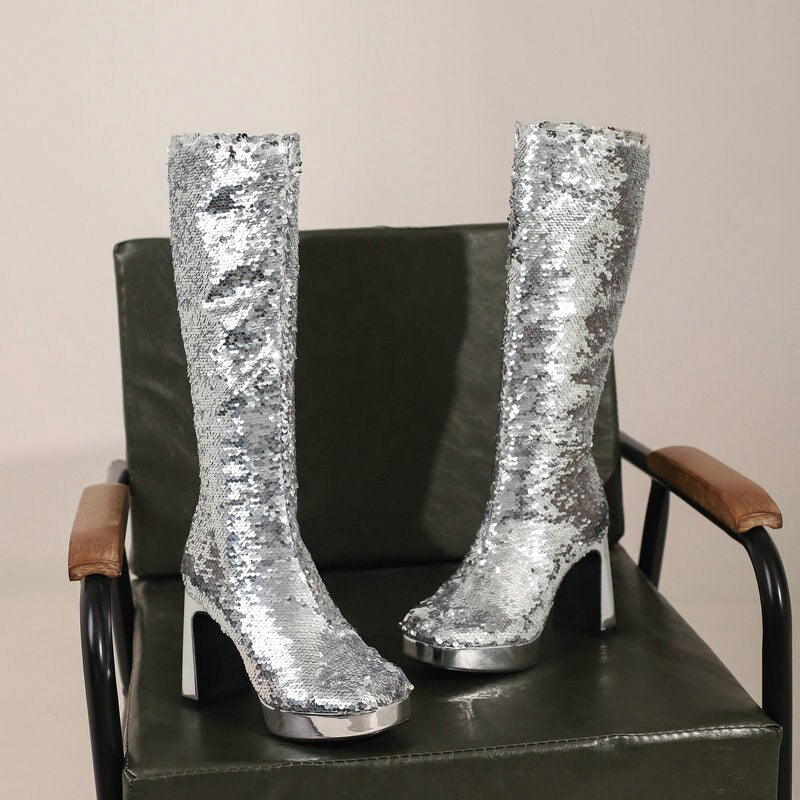 Ladies Sequin Knee-High Boots