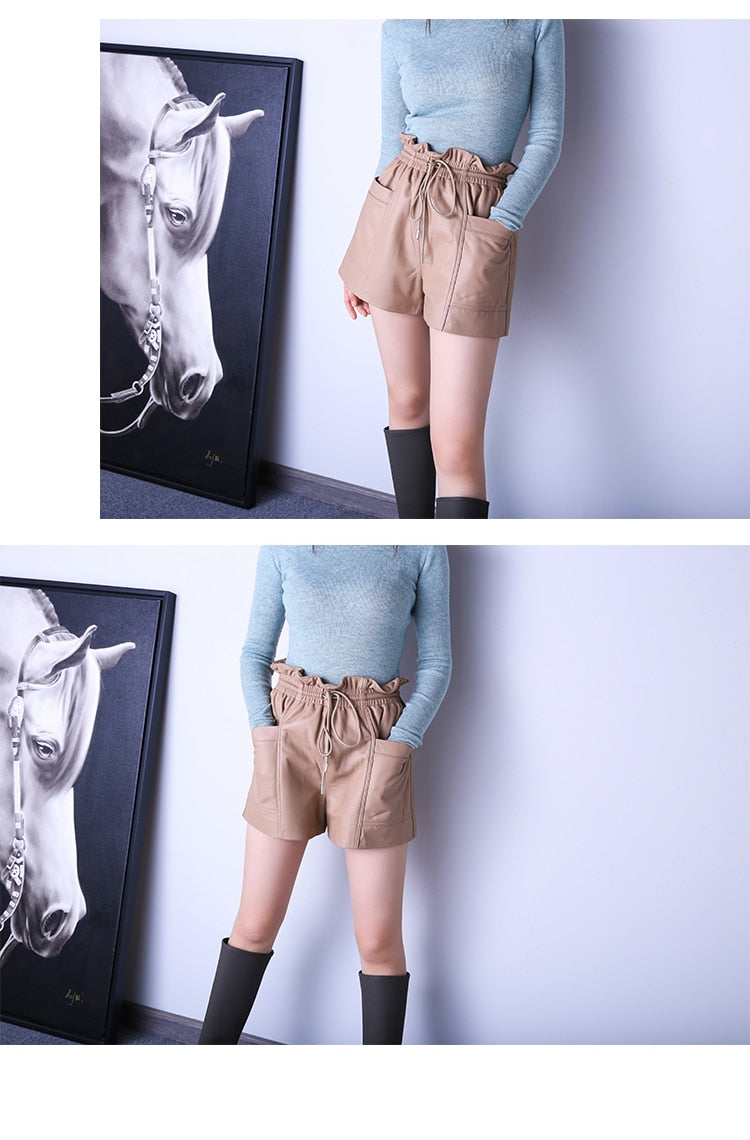 Casual Genuine Leather Shorts