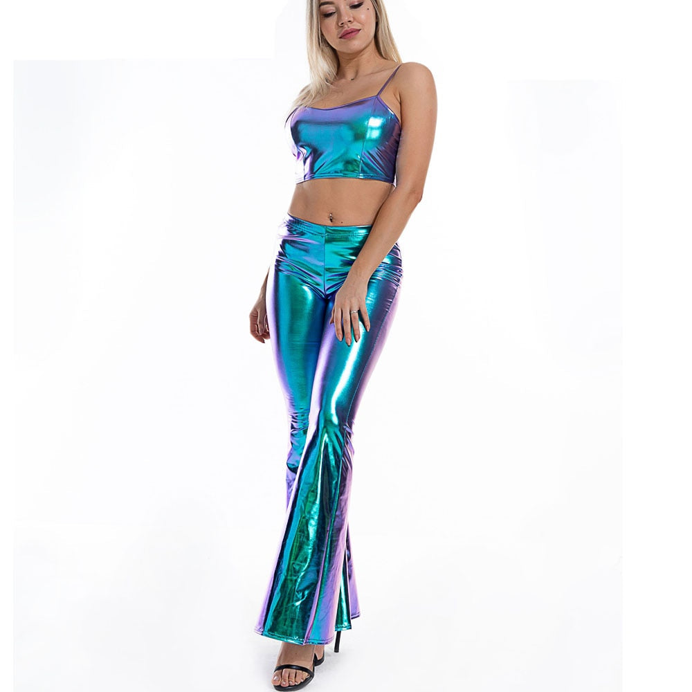 Shiny Metallic Flare Pants