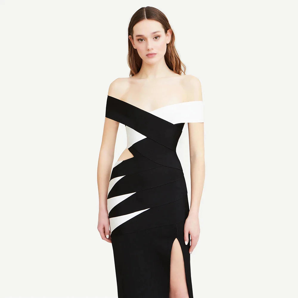 Splice Off Shoulder Long Bandage Dress