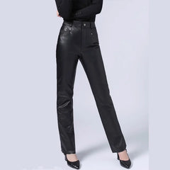 Chic Mid-Waist Straight Faux Leather Trousers