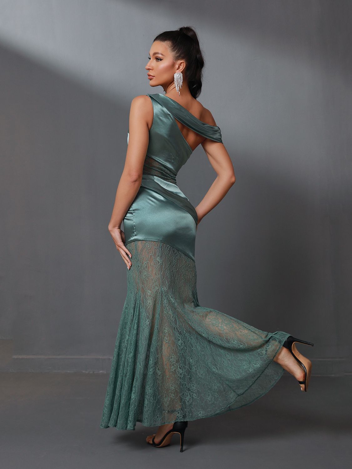 Luxury Satin Evening Gown Green