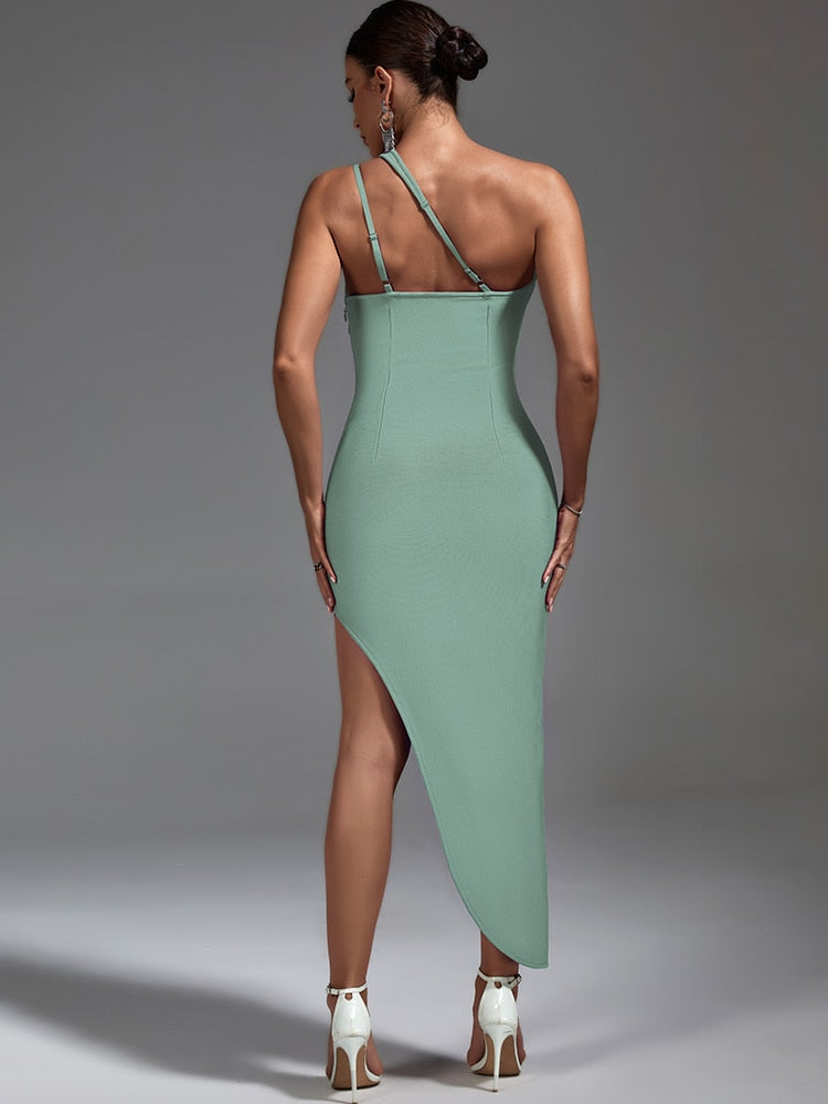 Sleek Green Backless Midi Party Dress