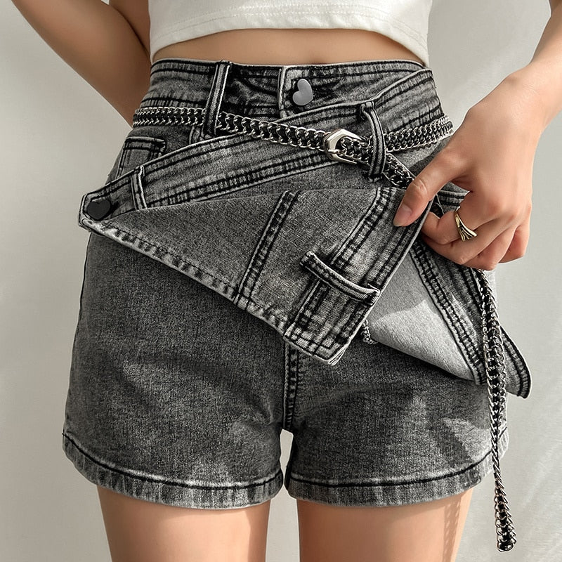 Irregular Denim Shorts Skirt