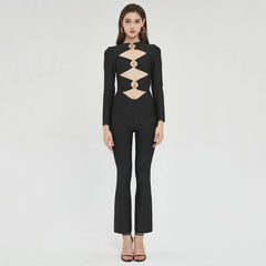 Chic Metal Ring Hollow Evening Jumpsuit