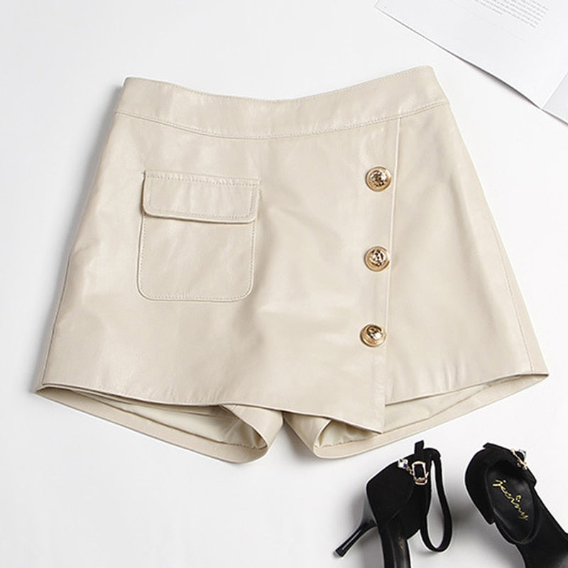 Genuine Leather Shorts Loose Korean Style