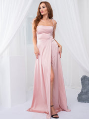 Shiny Satin Long Split Party Dress