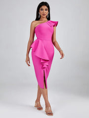 Chic Pink Ruffle Bandage Dress