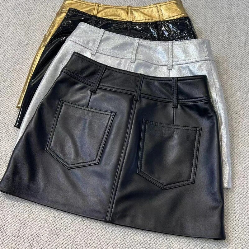 Chic Genuine Leather Japanese Y2K Skirts