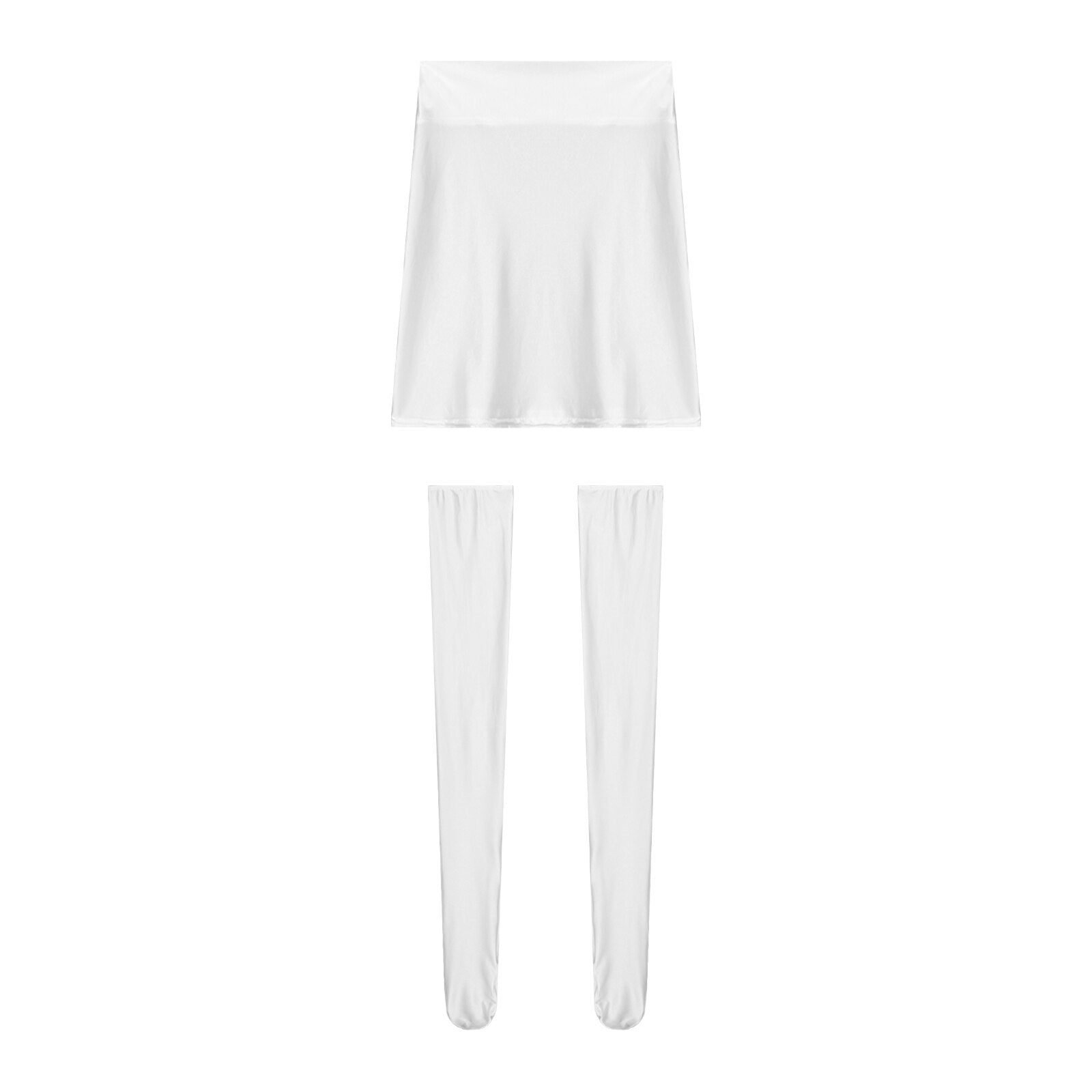 Glossy Mini Skirt Stockings Sets