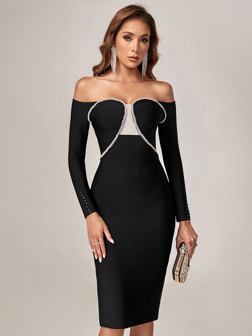 Black Long Sleeve Bandage Dress - Sleek and Chic