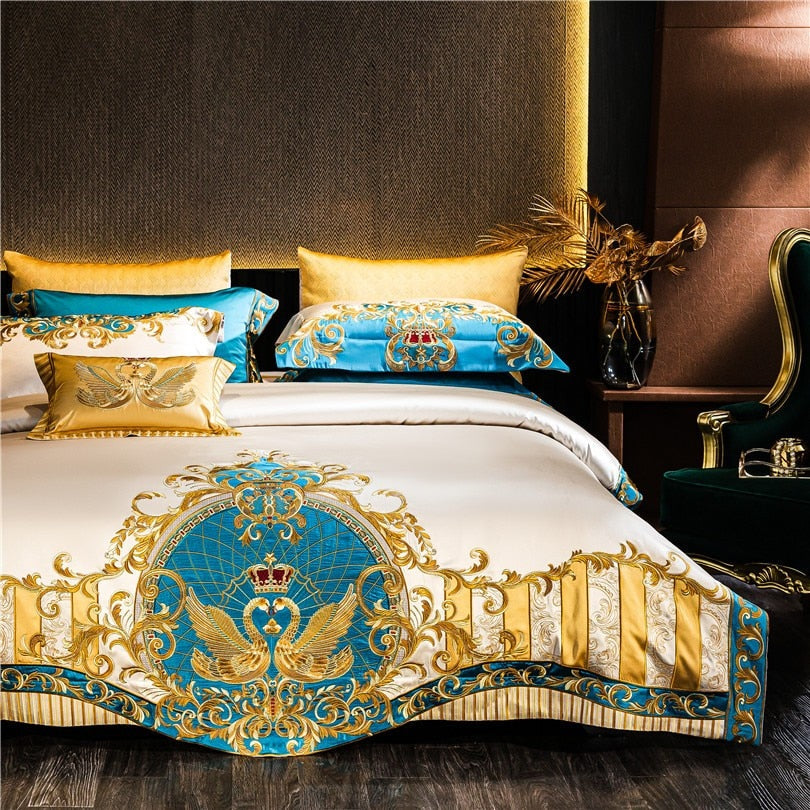 Luxury Embroidered Satin Quilted Bedding Set