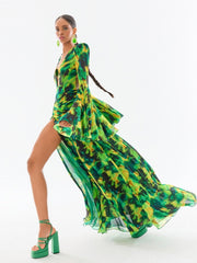 Forest Backless Long Sleeve Maxi Dress