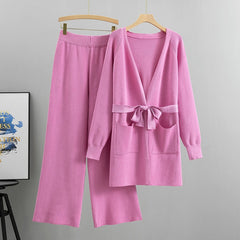 Knit Cardigan Wide Leg Pants Set