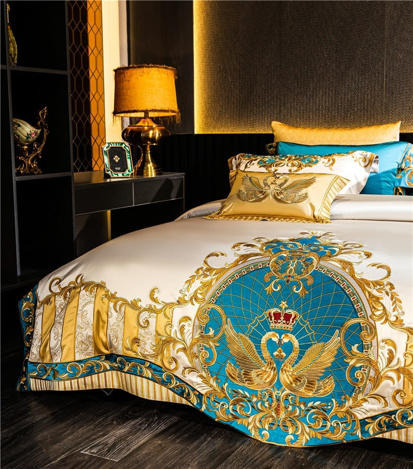 Luxury Embroidered Satin Quilted Bedding Set