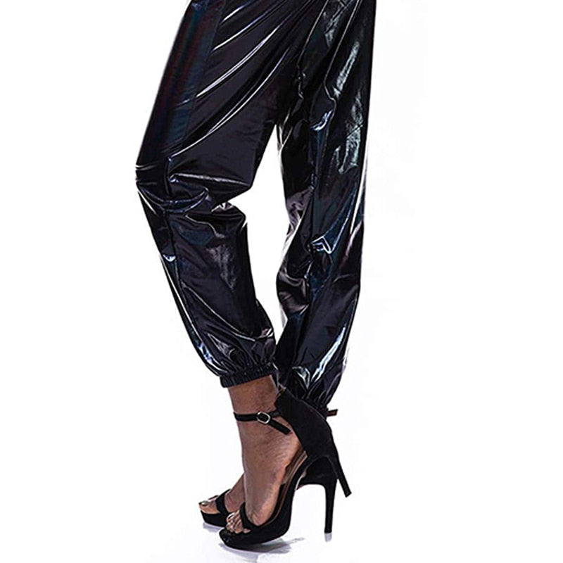 Shiny Patent Leather High Waist Pants