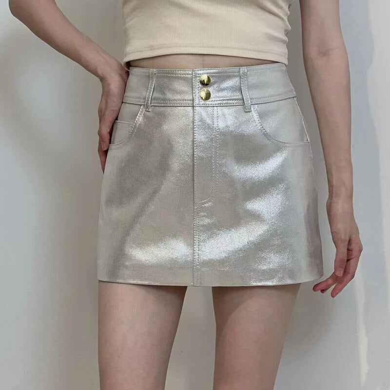 Chic Genuine Leather Japanese Y2K Skirts