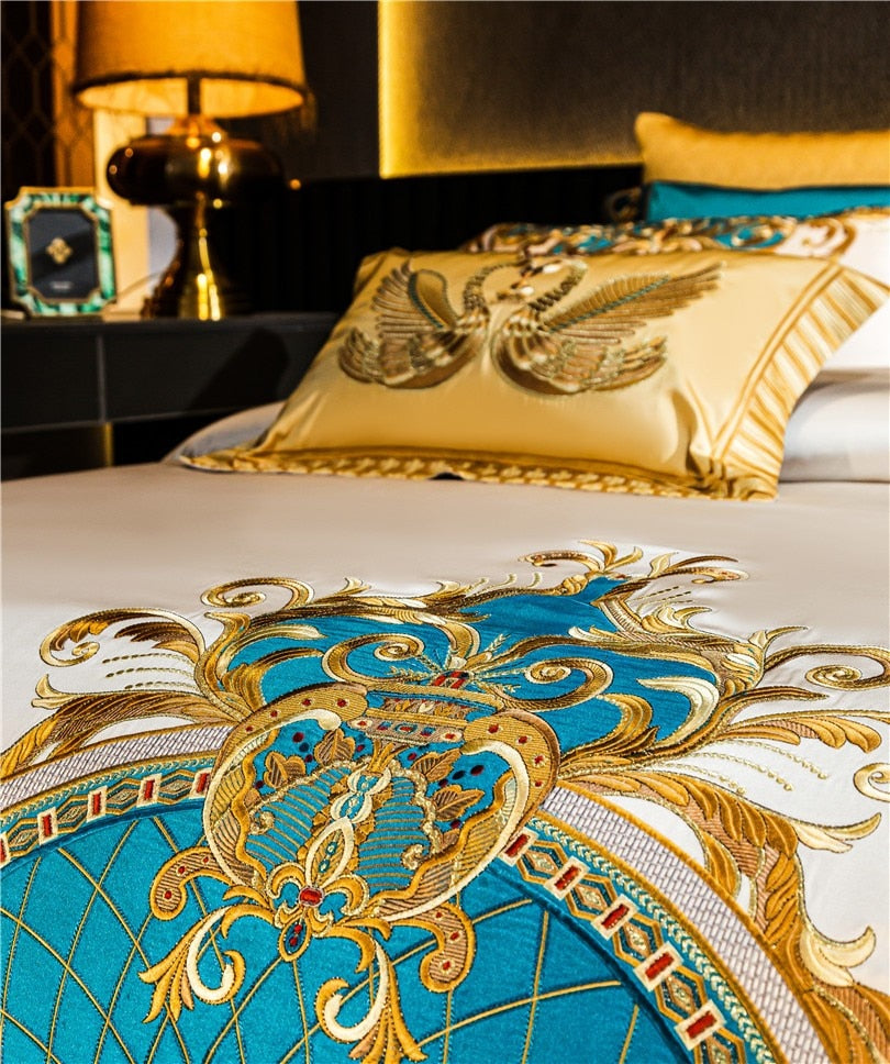 Luxury Embroidered Satin Quilted Bedding Set