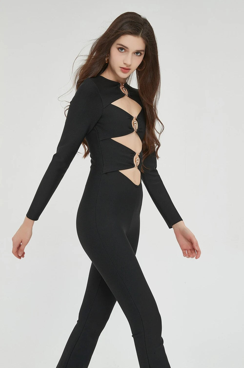 Chic Metal Ring Hollow Evening Jumpsuit