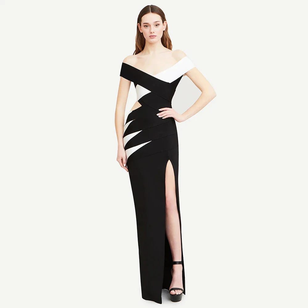 Splice Off Shoulder Long Bandage Dress