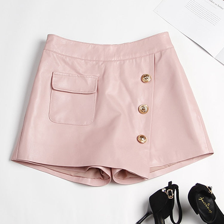 Genuine Leather Shorts Loose Korean Style