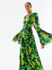 Forest Backless Long Sleeve Maxi Dress