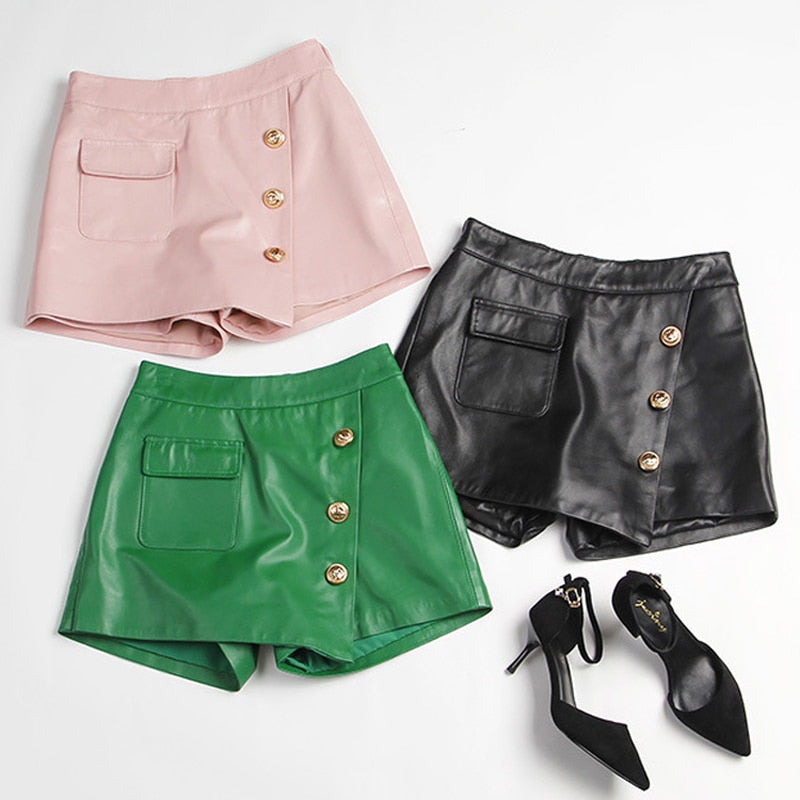 Genuine Leather Shorts Loose Korean Style